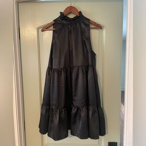 Black High Neck Satin Cocktail Dress